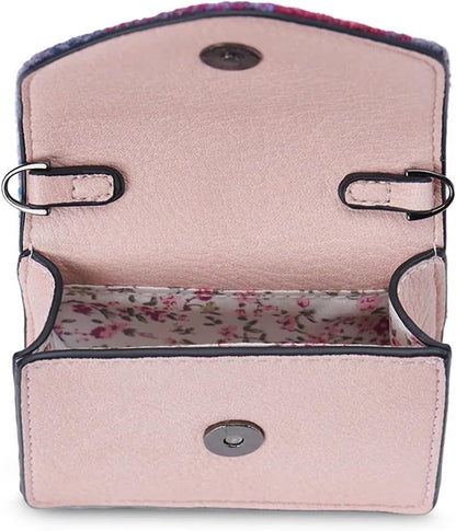 HOTIslander The Card Case - Made of Microfibre Leather & Harris Tweed, 4.13'x3.14' (Pink and Blue Tartan)