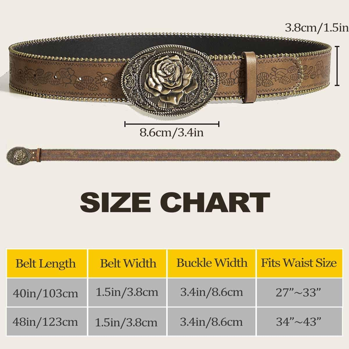 HOTWomen Western Belt with Heart Embossed Buckle Vintage Brown Belt for Jeans Pant Dress Cowgirl Cowboy Belts