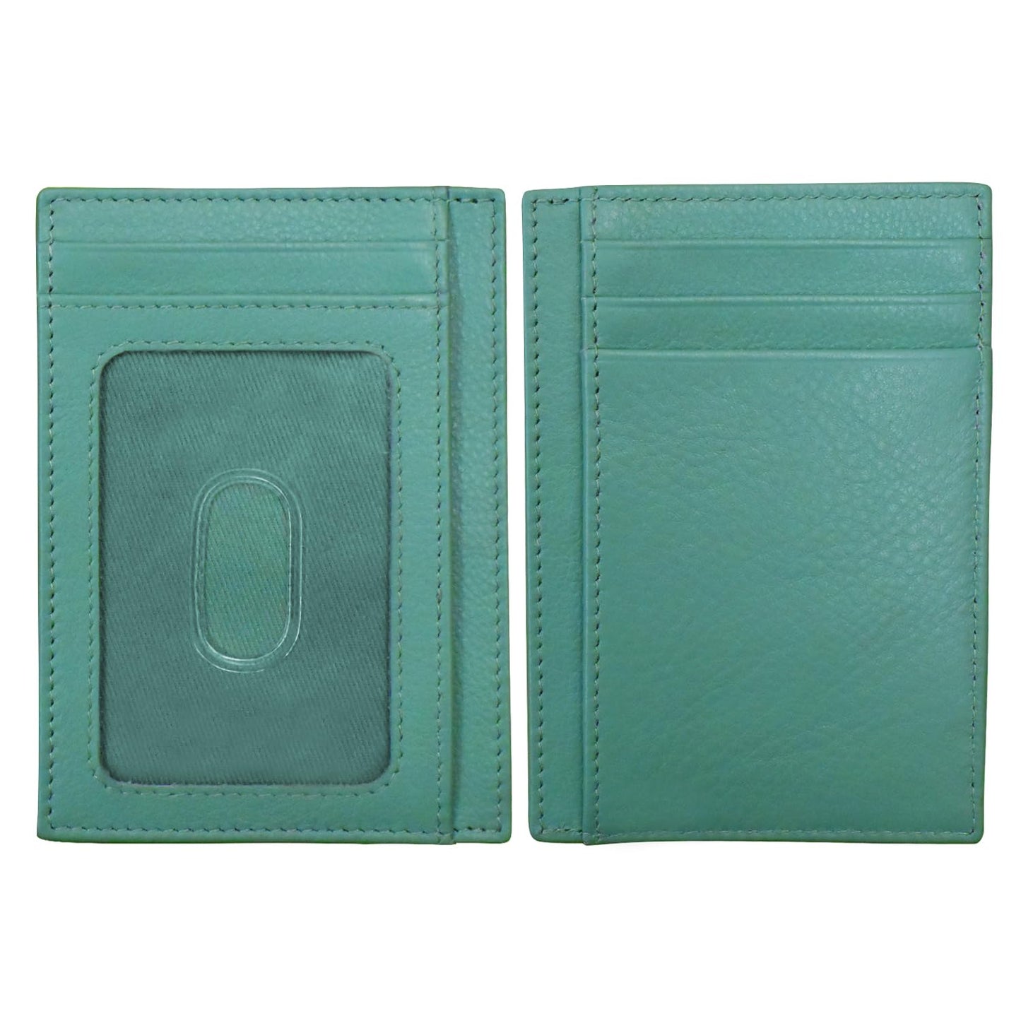 HOTili New York Genuine Leather Slim RFID Card Holder for Men - 7 Slots, Clear ID Window with Thumb Slide, Compact 4.5" x 3", Minimalist Credit Card Holder for Front or Back Pocket - Antique Saddle