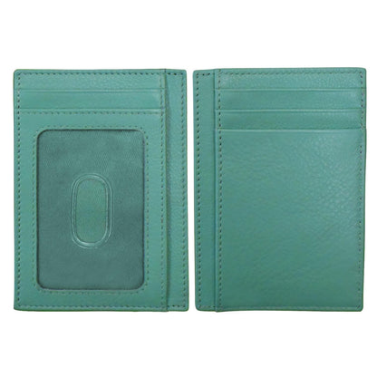 HOTili New York Genuine Leather Slim RFID Card Holder for Men - 7 Slots, Clear ID Window with Thumb Slide, Compact 4.5" x 3", Minimalist Credit Card Holder for Front or Back Pocket - Antique Saddle