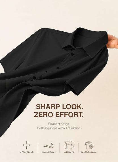 HOTJMIERR Men's Muscle Fit High Stretch Wrinkle-Free Button Down Dress Shirts Summer Casual Short Sleeve Shirt