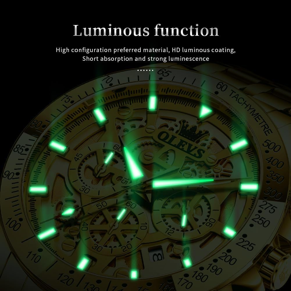 HOTOLEVS Watch for Men Skeleton Business Dress Stainless Steel Waterproof Luminous Mens Wrist Watch
