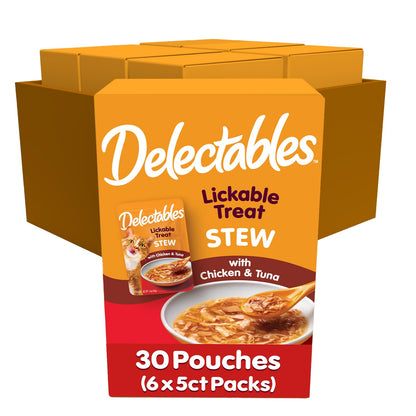 HOTDelectables Lickable Treat Stew Wet Cat Treat Variety Pack, Food Topper, Hydrating, Grain-Free, No Fillers, No By-Products, No Added Preservatives, 1.4oz Pouch, 12ct