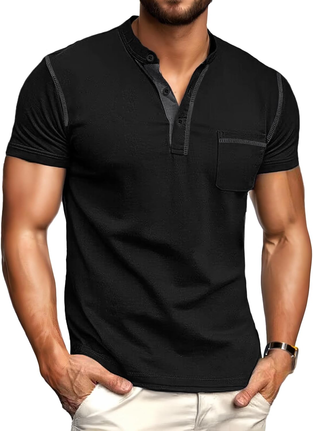 HOTSailwind Mens Henley Shirts Short Sleeve Summer Casual Classic Cotton T Shirts Pocket Button Shirt