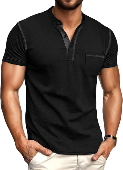 HOTSailwind Mens Henley Shirts Short Sleeve Summer Casual Classic Cotton T Shirts Pocket Button Shirt