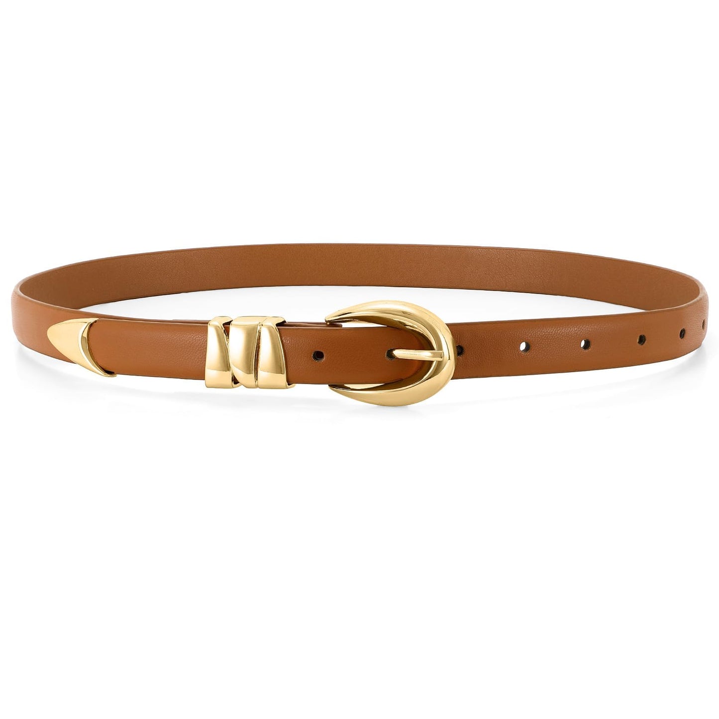 HOTWHIPPY Women Skinny Leather Belt for Jeans Pants Dresses Ladies Fashion Waist Belt with Shiny Gold Buckle