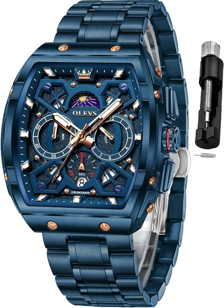 HOTOLEVS Men Watches Business Dress Chronograph Big Square Quartz Analog Male Watch Silicone Strap Waterproof Date Gift Mens Wrsit Watch Silver