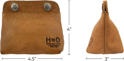 HOTHide & Drink, Leather Double Snap Pouch, Coin Purse, Cash & Card Holder, Cable Organizer, Makeup, Handmade Includes 101 Year Warranty (Single Malt Mahogany)