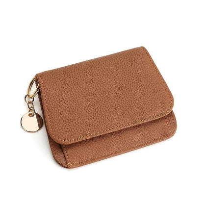 HOTMudono Small Wallet for Women RFID Blocking Genuine Leather Card Case Slim Tri-Fold Wallet with Zipper Pocket and Keychain