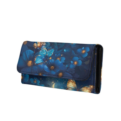 HOTPainting Iris Long Wallets for Women PU Leather Ladies Billfold Wallet,Snap Closure, Purple White Yellow Flowers Trifold Clutch Checkbook Purse with Zipper Pocket