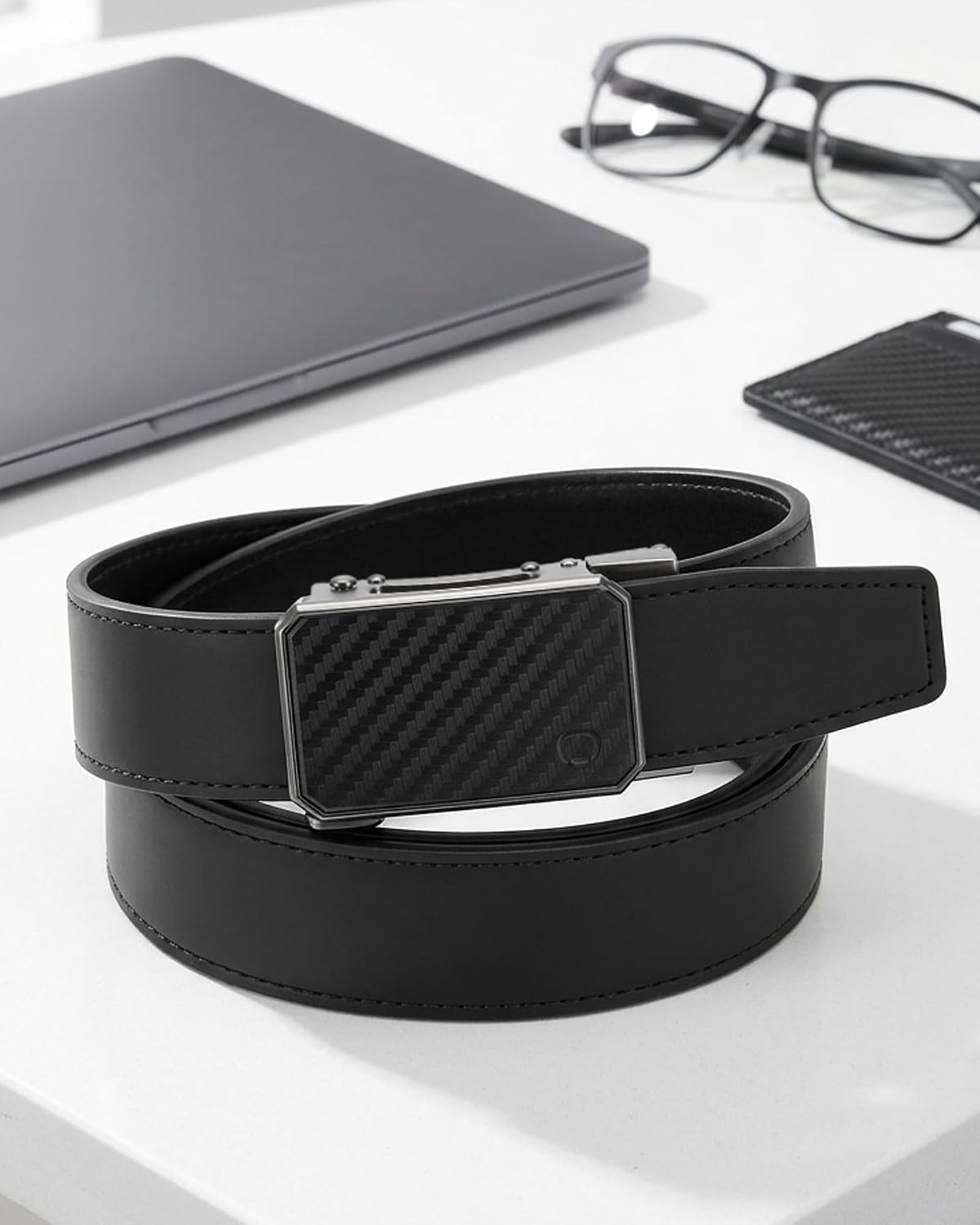 HOTCHAOREN Ratchet Belt Men - 35mm Mens Belt Leather for Casual Jeans - Versatile Fit, Customizable Style