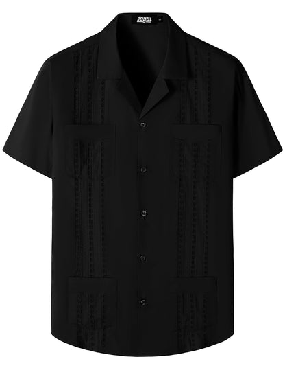 HOTJOGAL Mens Guayabera Shirts Cuban Short Sleeve Casual Button Down Beach Shirt