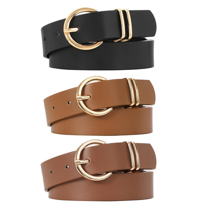 HOTVONMELLI 3 Pack Women's Belts for Jeans Pants Fashion Gold Buckle Ladies Dress Belt