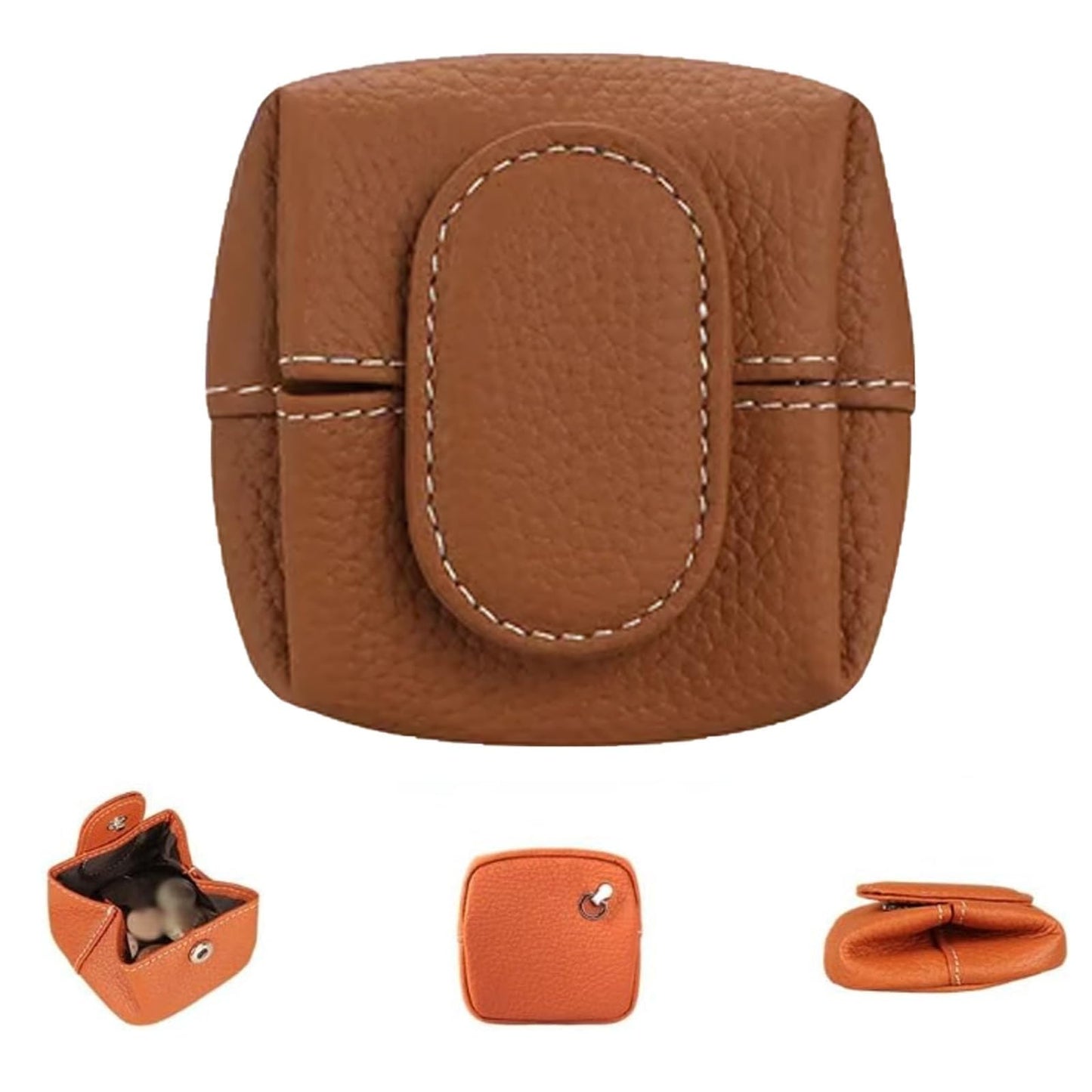 HOTMini Lychee Pattern Coin Purse, Leather Purses for Women, Coin Pouch Earphone Storage Bag with Key Buckle (Orange)