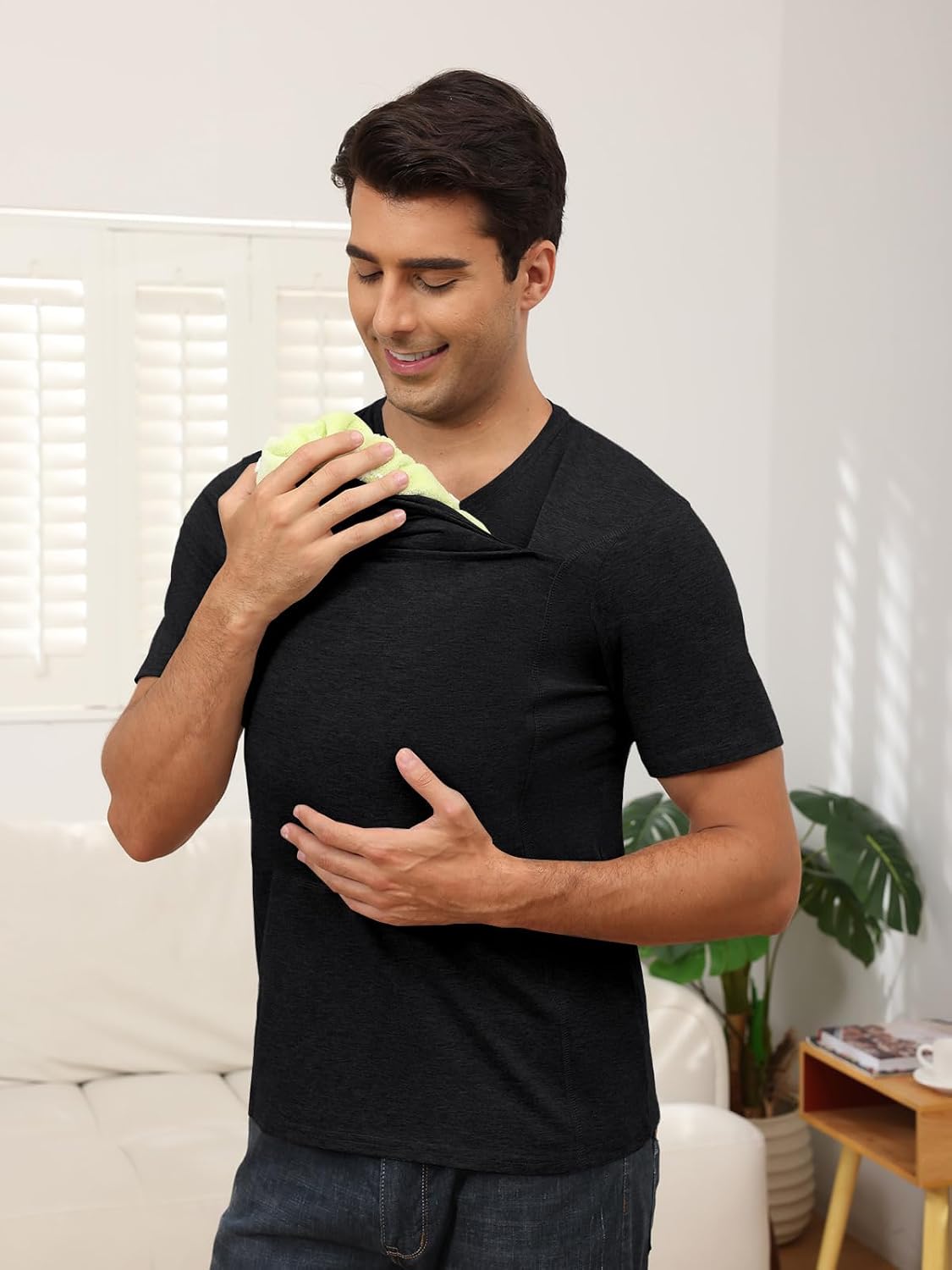 HOTMens Baby Carrier Shirt Dad Shirt for Men Short Sleeve Pocket Tee Shirts | New Dad Gifts T-Shirt Baby Wearing Skin to Skin Shirts