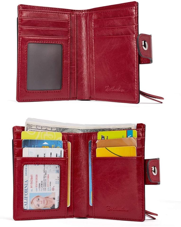 HOTBOSTANTEN Women Leather Wallet RFID Blocking Small Bifold Zipper Pocket Wallet Card Case Red and Yellow Bundle