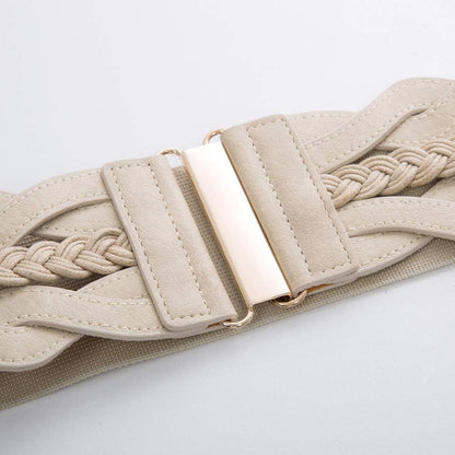 HOTGRACE KARIN Wide Belts for Women Elastic Waist Belt | 3 inch wide stretchy waistband, Woven design, Golden buckle, For dresses skirt, Vintage casual boho western style