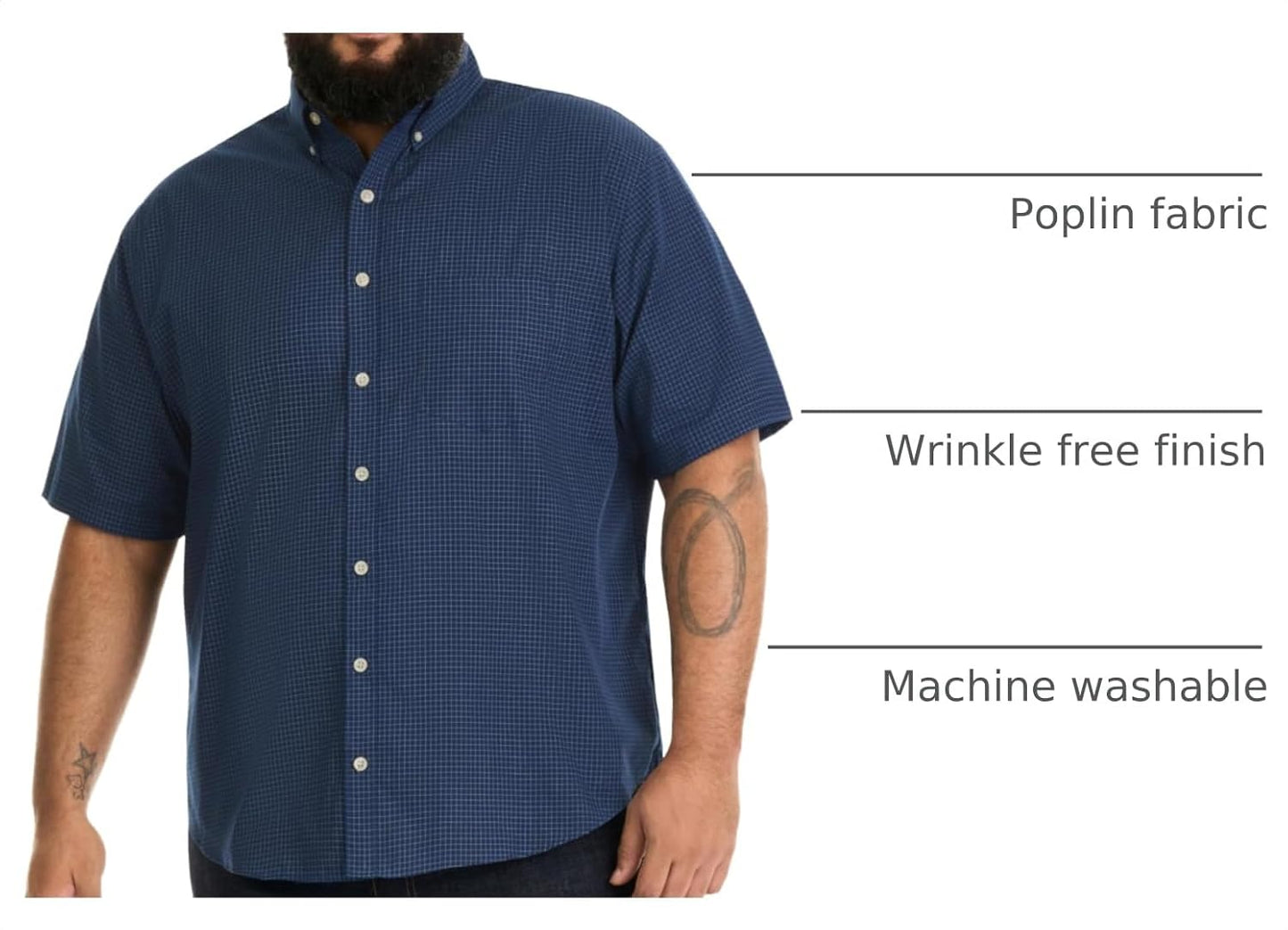 HOTVan Heusen Men's Big and Tall Wrinkle Free Short Sleeve Button Down Shirt, No-Tuck Length, Comfortable Stretch Fabric