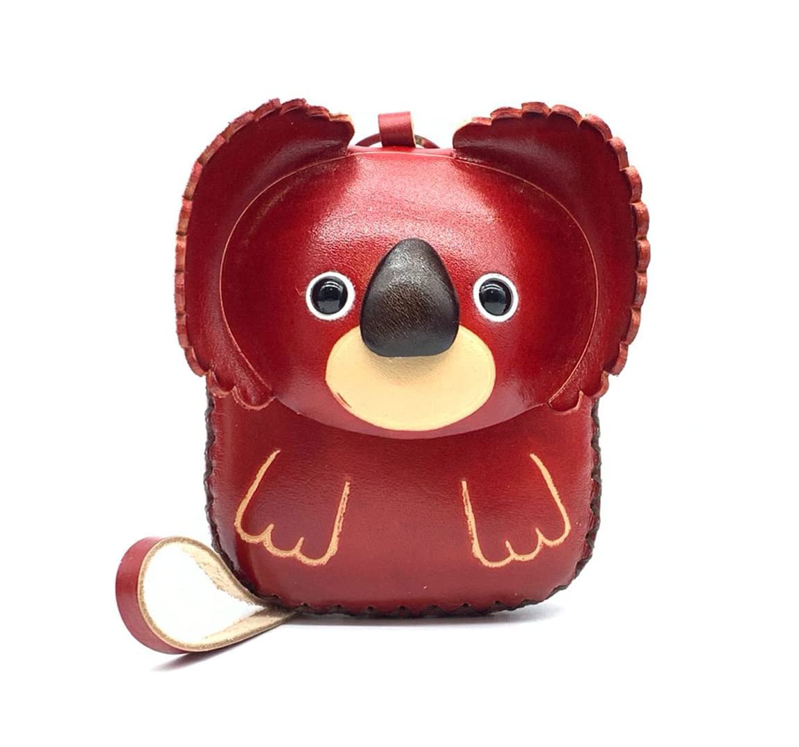 HOTHandmade Vintage Genuine Leather 3D Animal Koala Bear Coin Purse (Purple)