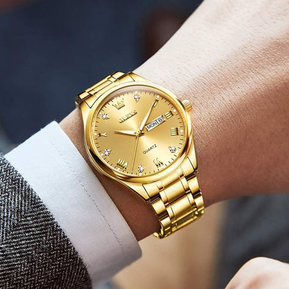 HOTOLEVS Men's Luxury Stainless Steel Watch, Big Face Gold Silver Two Tone Three Hand Analog Quartz Watch, Easy to Read Waterproof Luminous Day Date Wrist Watches for Men