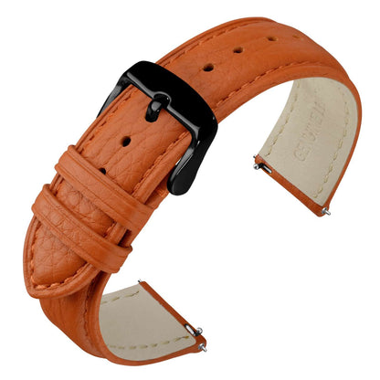 HOTANNEFIT Watch Band 18mm, Quick Release Textured Padded Leather Straps with Gold Buckle for Men and Women (Black)