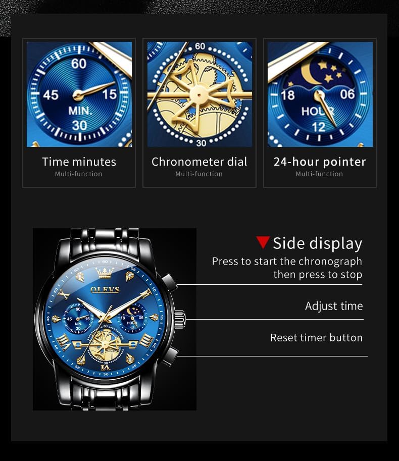 HOTOLEVS Watches for Men Dress Watch Chronograph Luxury Stainless Steel Big Face Men Watches Multi-Function Easy to Read Diamond Roman Numerals Business Wristwatch Reloj para Hombre