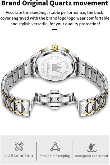 HOTOLEVS Watches for Men Luxury Diamond Casual Large Dial Watches Stainless Steel Waterproof Business Dress Analog Luminous Date Mens Watches