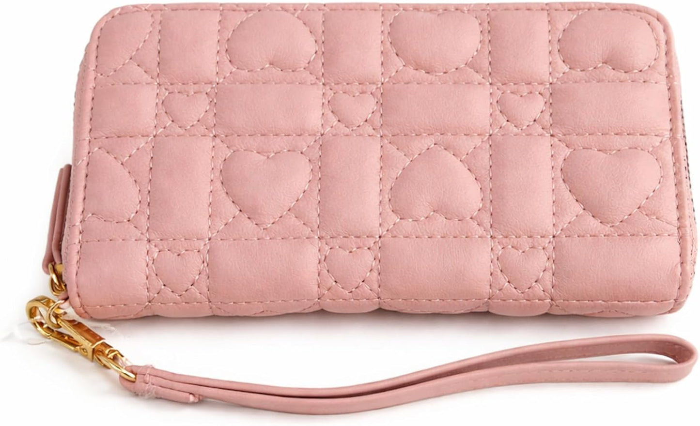 HOTBetsey Johnson Women’s Zip Around Wallet with Quilted Heart Design & Wristlet Strap (Pink)
