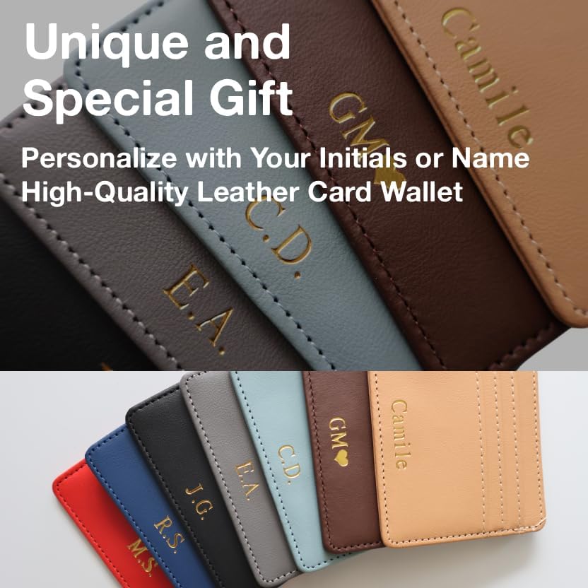 HOTCustom Embossed Cardholder – Personalized Initials or Name Leather Wallets | Slim Wallet with 3 Pockets for IDs and Bank Cards, Monogram Gift