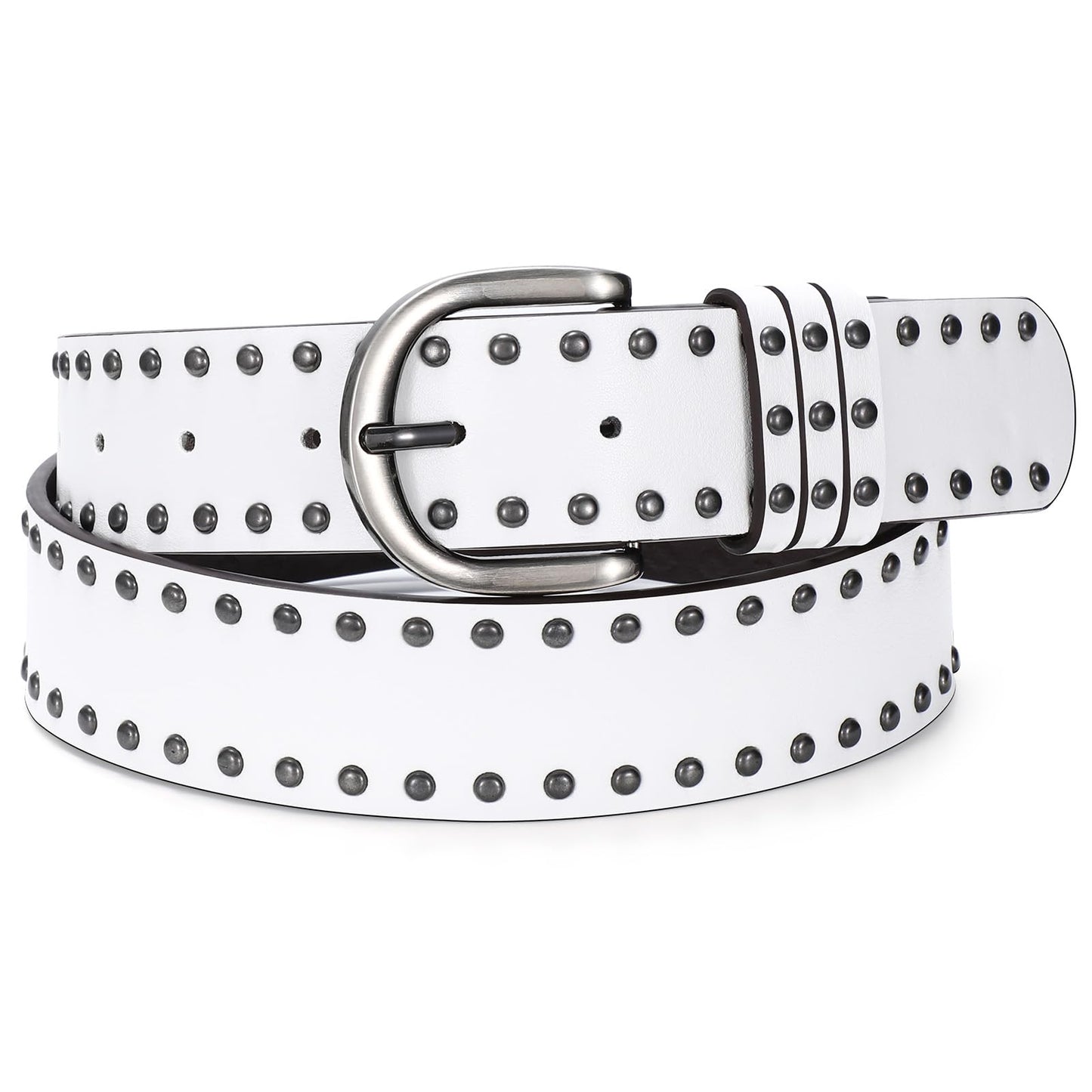 HOTSUOSDEY Women Leather Rivets Belts for Jeans Pants Dresses Studded Leather Belts with Silver Buckle