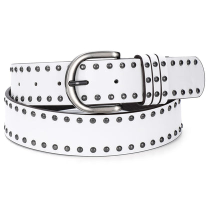 HOTSUOSDEY Women Leather Rivets Belts for Jeans Pants Dresses Studded Leather Belts with Silver Buckle