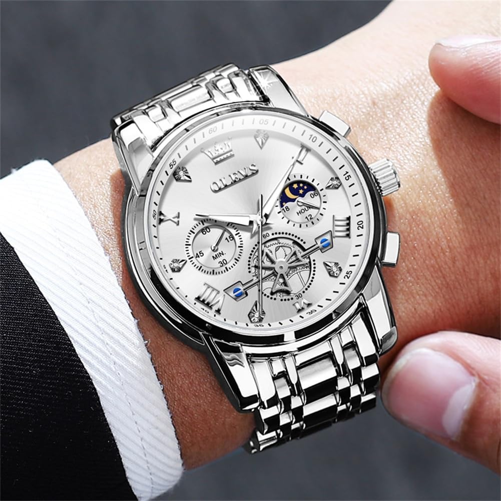 HOTOLEVS Watches Men Waterproof Luxury Big Face Mens Watch Stainless Steel Quartz Analog Dress Watches for Men Luminous Multifunction Man Watch Relojes De Hombre