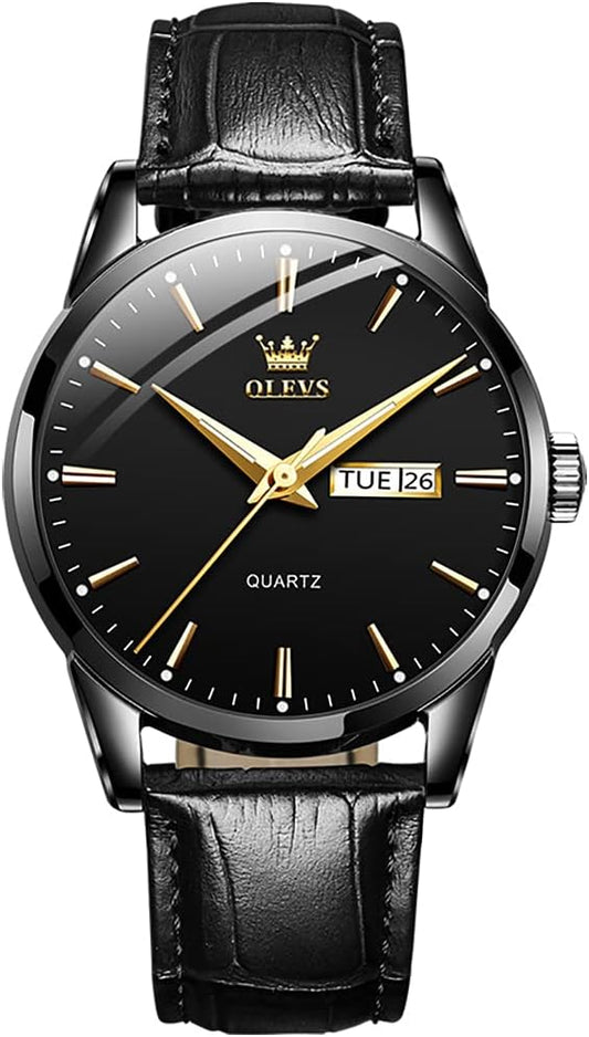 HOTOLEVS Men's Simple Watch with Day and Date, Stainless Steel Analog Quartz Watches for Men, Classic Luminous Hands Men's Dress Watches, Black/White/Blue Dial