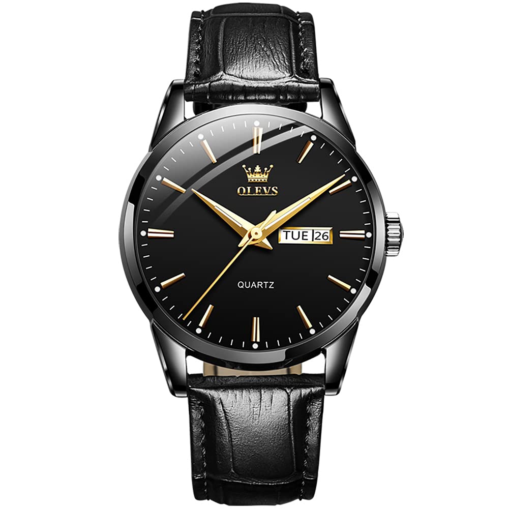 HOTOLEVS Men's Simple Watch with Day and Date, Stainless Steel Analog Quartz Watches for Men, Classic Luminous Hands Men's Dress Watches, Black/White/Blue Dial