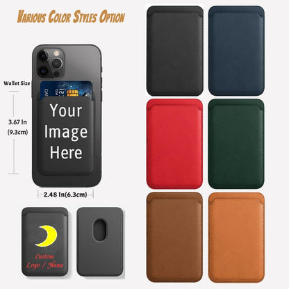 HOTCustom Leather Wallet for iPhone 16/15/14/13/12 Pro/Max/Plus/Mini Phone & Magnetic Case, Customizable Photo Text Words DIY Gift for Mens Ladies,RFID Card Holder with MagSafe Magnet Closure,Navy