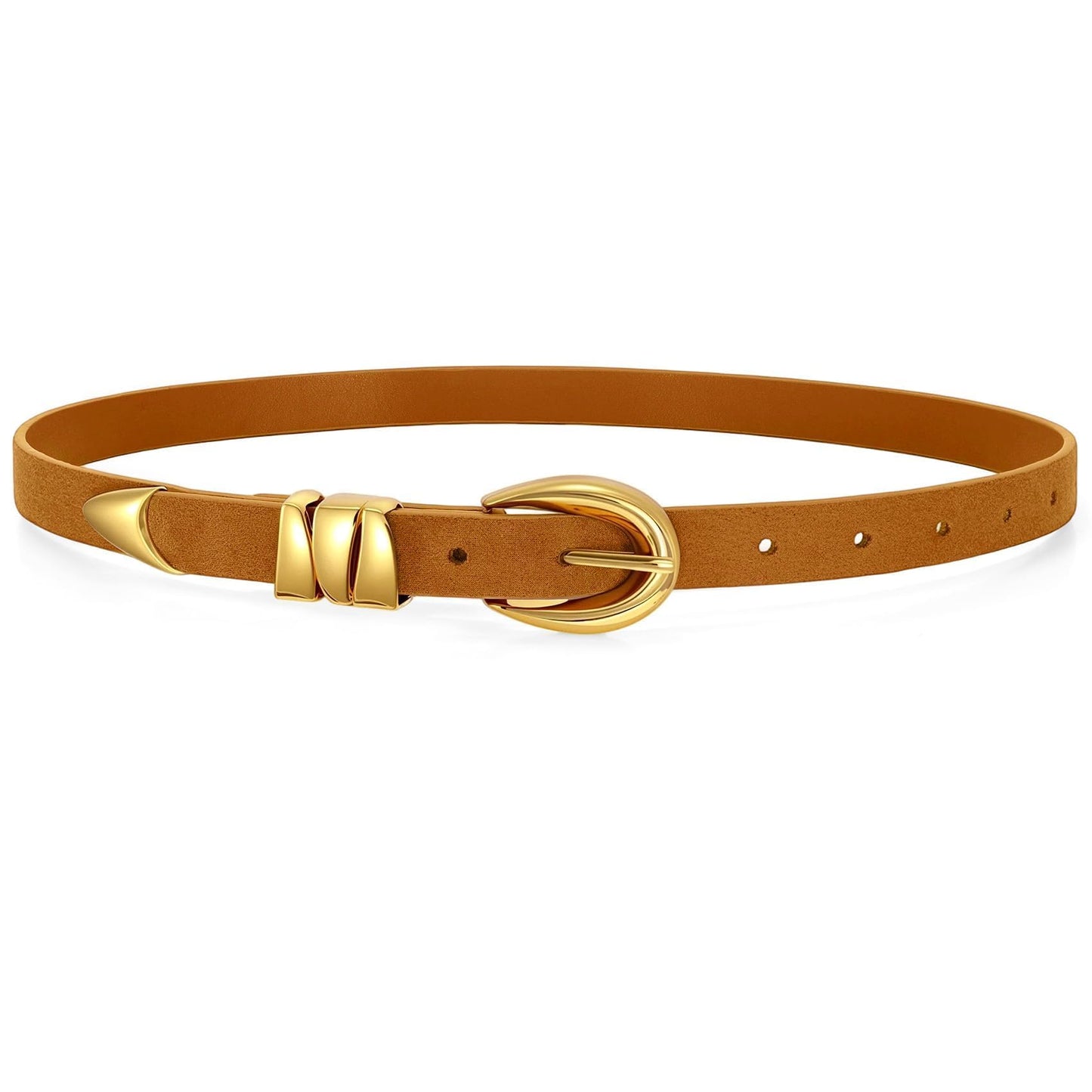 HOTWHIPPY Women Skinny Leather Belt for Jeans Pants Dresses Ladies Fashion Waist Belt with Shiny Gold Buckle