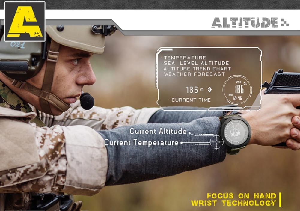 HOTNORTH EDGE Military Watch for Men Large Face Tactical Survival Digital Wrist Watch with Altimeter, Compass, Barometer, Waterproof, Pedometer for Outdoor Sports & Hiking (Apache)