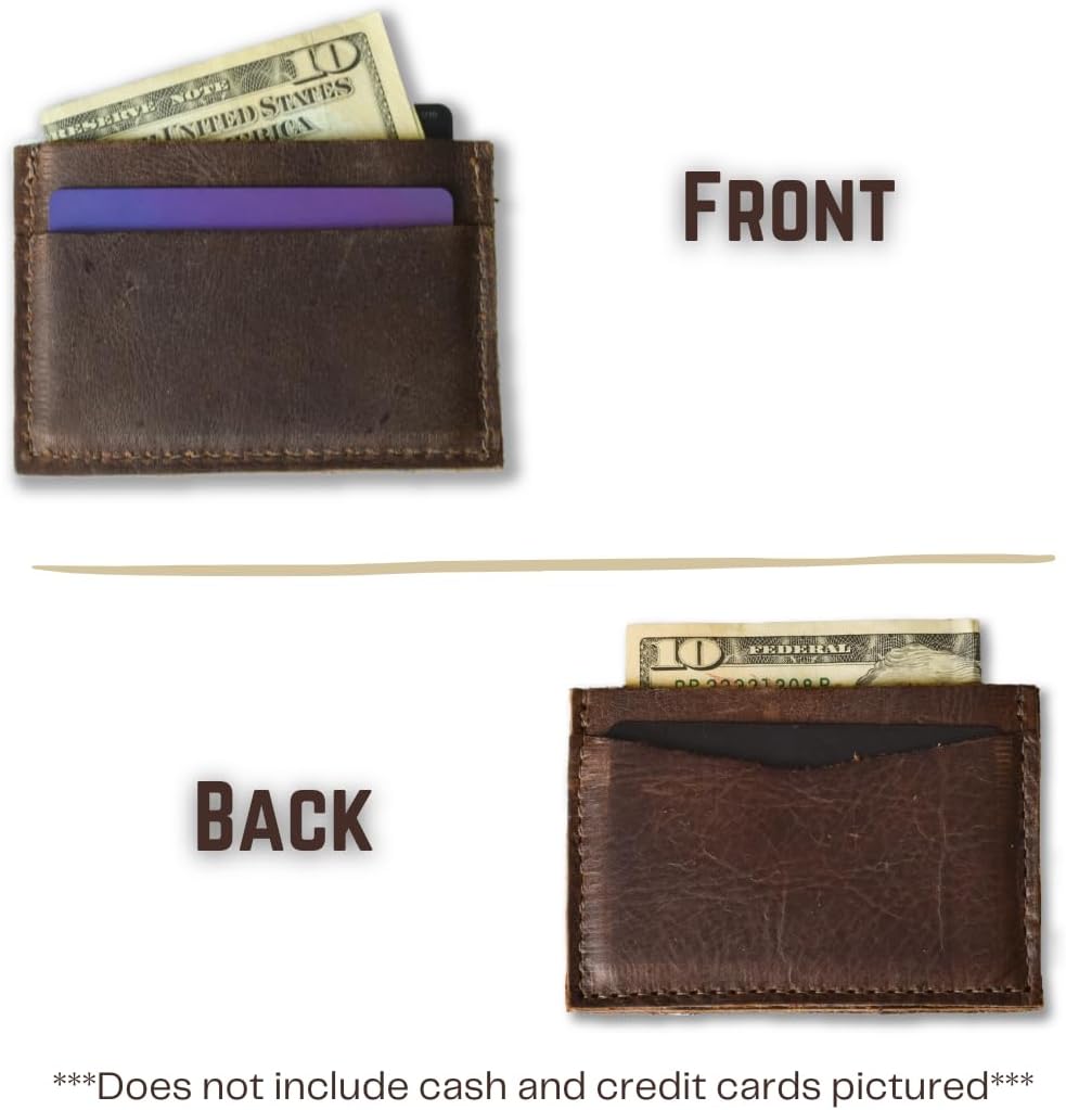 HOTHandmade Leather Card Holder Slim Wallet for Men or Women - Full Grain Chocolate Brown Leather