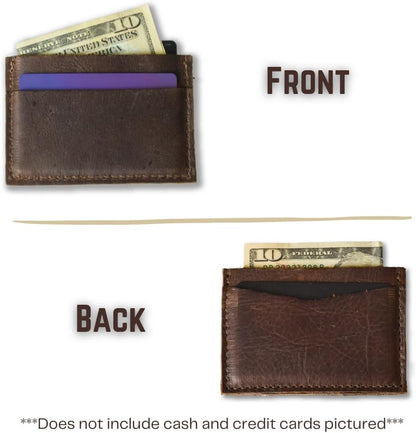 HOTHandmade Leather Card Holder Slim Wallet for Men or Women - Full Grain Chocolate Brown Leather