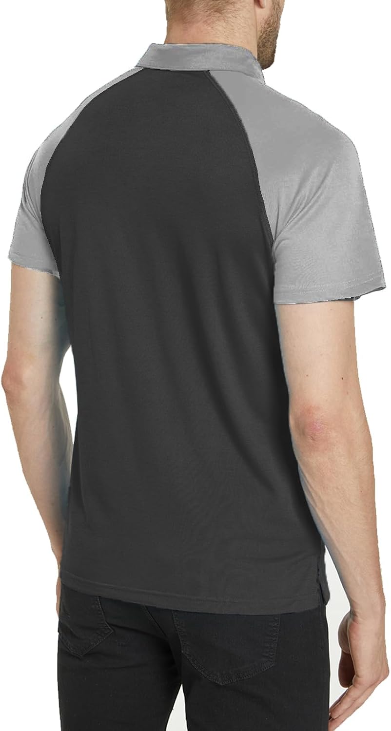 HOTMen's Polo Shirt Short Sleeve Quick Dry American Flag Print Graphic Split Color Golf Shirt for Sport
