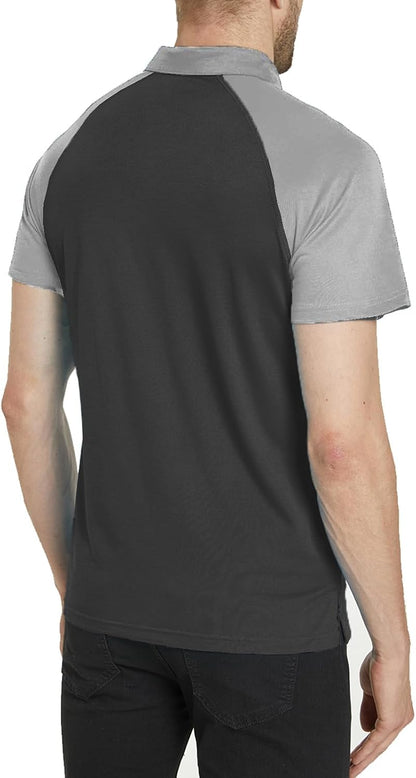 HOTMen's Polo Shirt Short Sleeve Quick Dry American Flag Print Graphic Split Color Golf Shirt for Sport