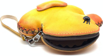 HOTHandmade Vintage Genuine Leather 3D Animal Yellow Duck Coin Purse with Removable wrist strap