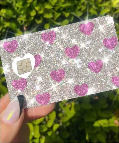 HOTExotixCard The Original Reflective Sticker Ultra Bling Debit - Credit Card Shiny Skin Removable Cover Especially Bright Back Information Card Cover Silver Heart ExotixLuv Luxury (Bow Pink Hot)
