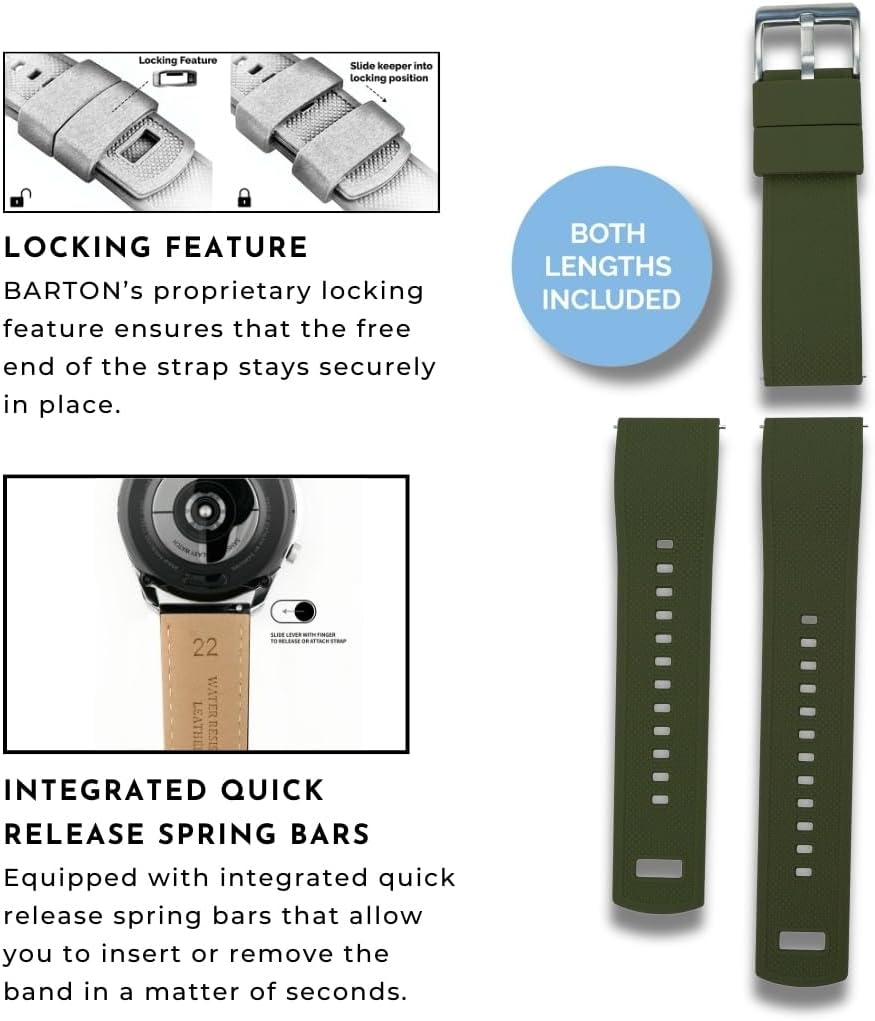 HOTBARTON Elite Silicone Watch Bands - Quick Release - Choose Strap Color & Buckle Color (Stainless Steel, Black PVD or Gunmetal Grey) - 18mm, 20mm, 22mm & 24mm Watch Straps