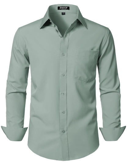 HOTJEMITOP Men Stretch Business Casual Dress Shirts | Regular Fit, Formal, Long Sleeve, Button Down, Tuxedo, Wedding, Prom, with Pocket