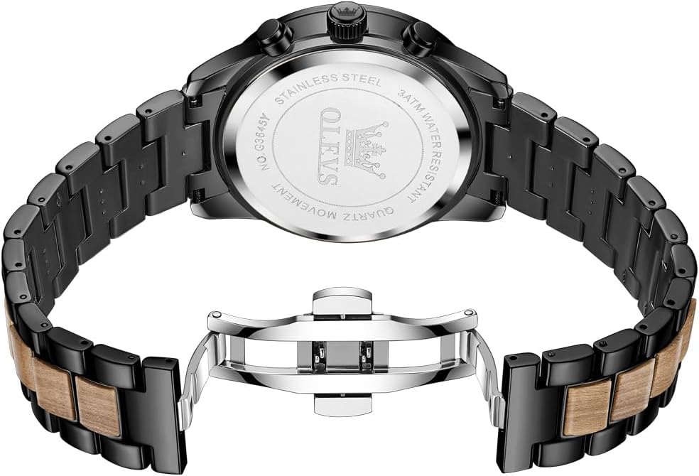 HOTOLEVS Men Watch Blue Gold Analog Quartz Stainless Steel Waterproof Luminous Date Luxury Casual Watch