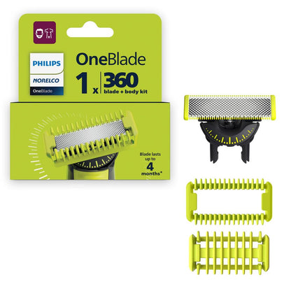HOTPhilips Norelco OneBlade 360 Blades, Genuine Replacement Blades for OneBlade Electric Shaver and Trimmer, 4 Pack, QP440/80