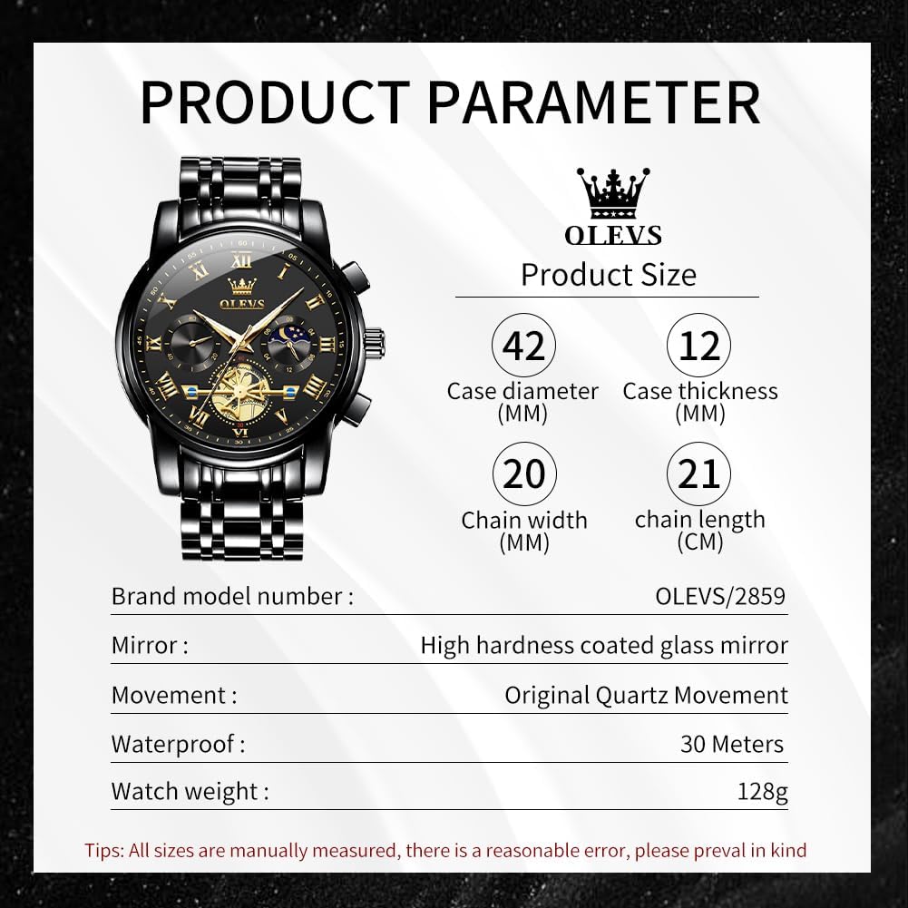 HOTOLEVS Watches Men Waterproof Luxury Big Face Mens Watch Stainless Steel Quartz Analog Dress Watches for Men Luminous Multifunction Man Watch Relojes De Hombre