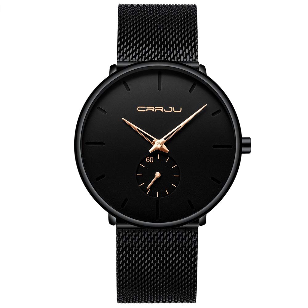HOTMens Watches Ultra-Thin Minimalist Waterproof - Fashion Wrist Watch for Men Unisex Dress with Stainless Steel Mesh Band