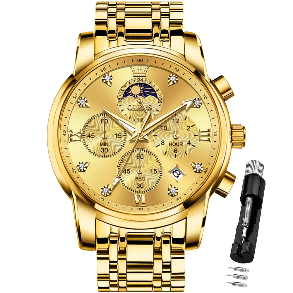 HOTOLEVS Watch for Men Diamond Business Dress Analog Quartz Stainless Steel Waterproof Luminous Date Two Tone Luxury Casual Wrist Watch Blue